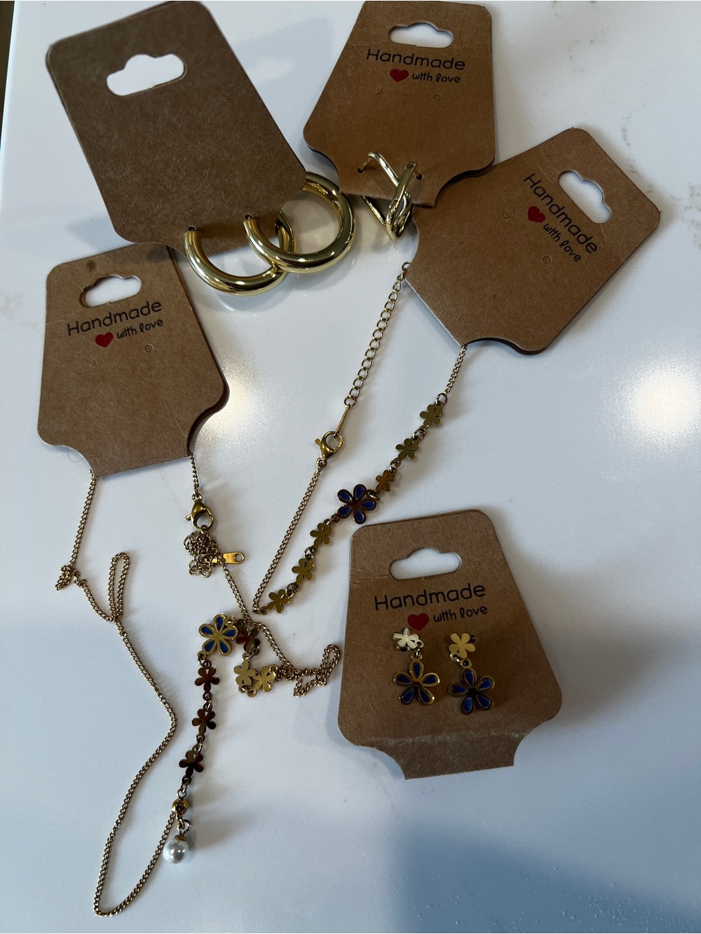 5 piece fashion Gold Floral Necklace and Earring Set